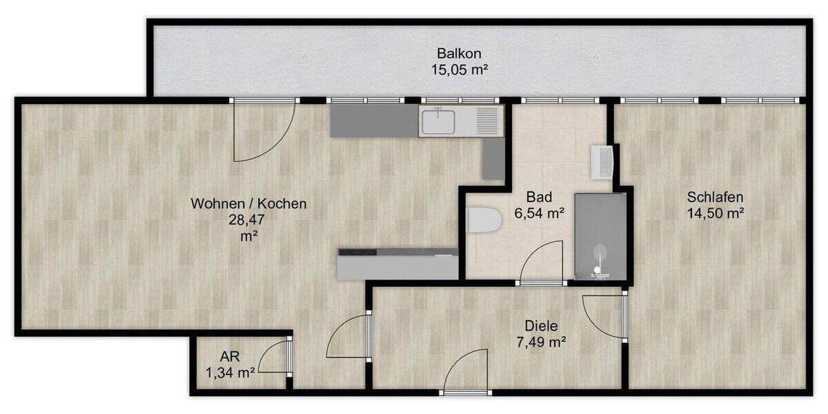 Etagenwohnung Nürnberg Steinbühl - 2 Zimmer, 65 m&sup2;, 1.000&euro; | Angebot:26344631