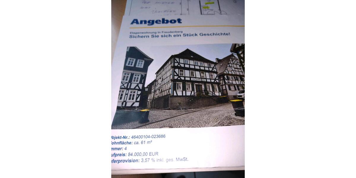 Etagenwohnung Freudenberg - 3.5 Zimmer, 61 m&sup2;, 79.000&euro; | Angebot:23138604