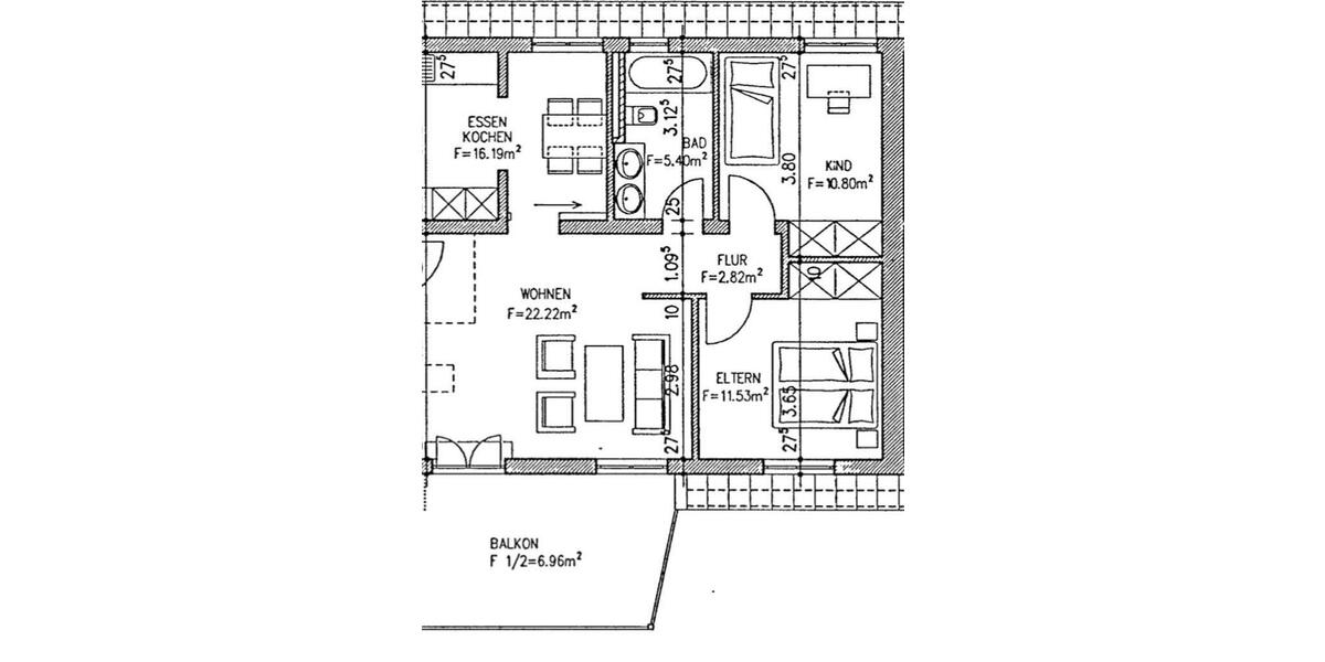 Dachgeschoßwohnung Augsburg Pfersee - 3 Zimmer, 78 m&sup2;, 1.300&euro; | Angebot:26640901