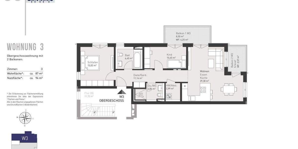 Etagenwohnung Vaterstetten Parsdorf - 3 Zimmer, 87 m&sup2;, 799.000&euro; | Angebot:25727006