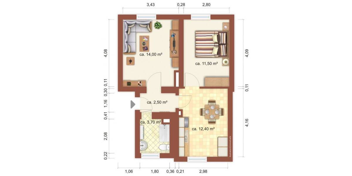 Etagenwohnung Bad Dürrenberg - 2 Zimmer, 47 m&sup2;, 305&euro; | Angebot:26879007