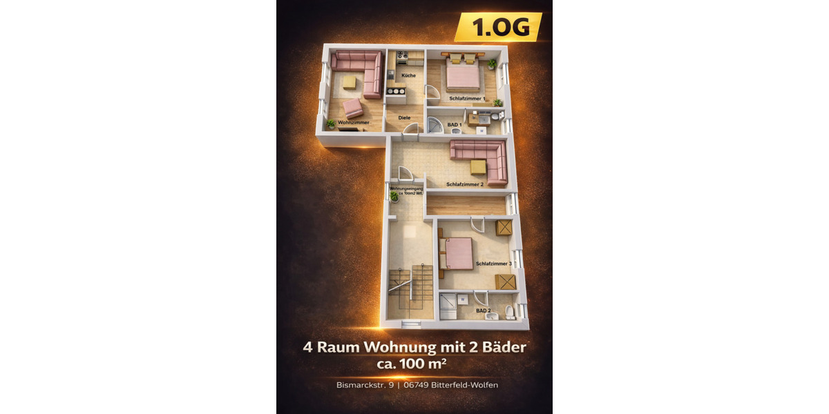 Zu Vermieten - großzügige 4-Zimmer-Wohnung mit 2 Bädern in zentraler Lage 4 zimmer