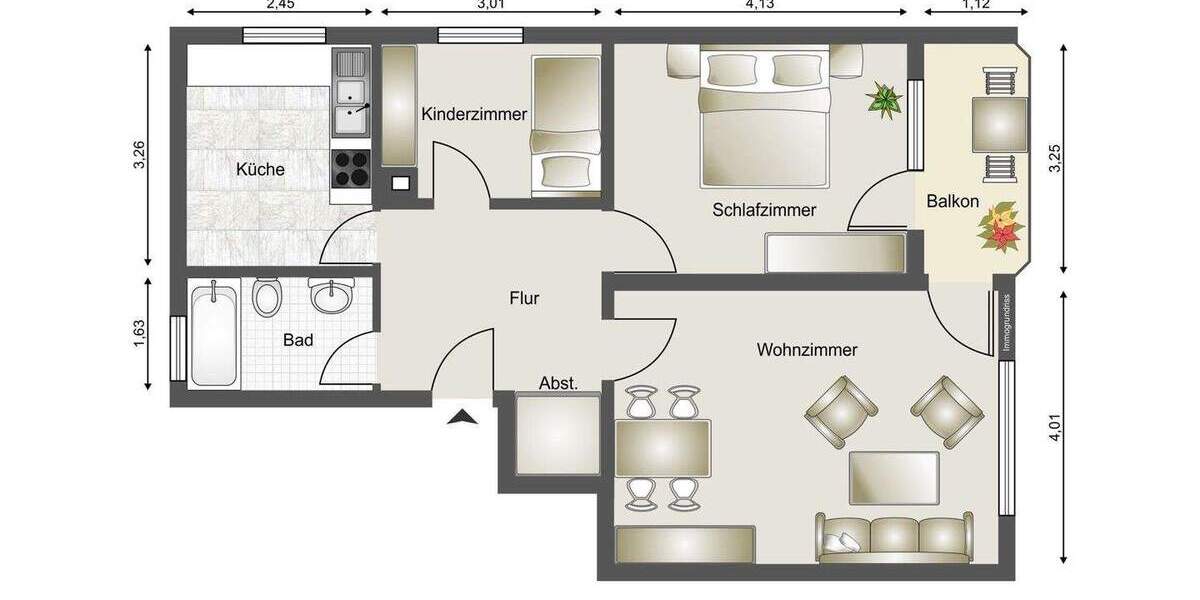 Etagenwohnung Metzingen - 3 Zimmer, 63 m&sup2;, 235.000&euro; | Angebot:25424475