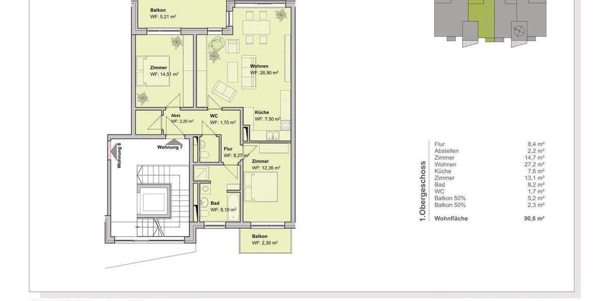 Etagenwohnung Erfurt Wiesenhügel - 3 Zimmer, 91 m&sup2;, 1.150&euro; | Angebot:26389061