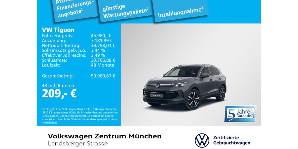 VW Tiguan 9.694 km 45.980 &euro; München 80687