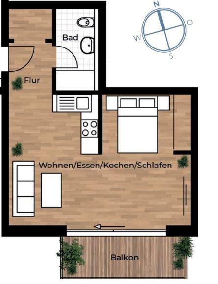 Etagenwohnung Augsburg Lechhausen - 1 Zimmer, 42 m&sup2;, 890&euro; | Angebot:26698803
