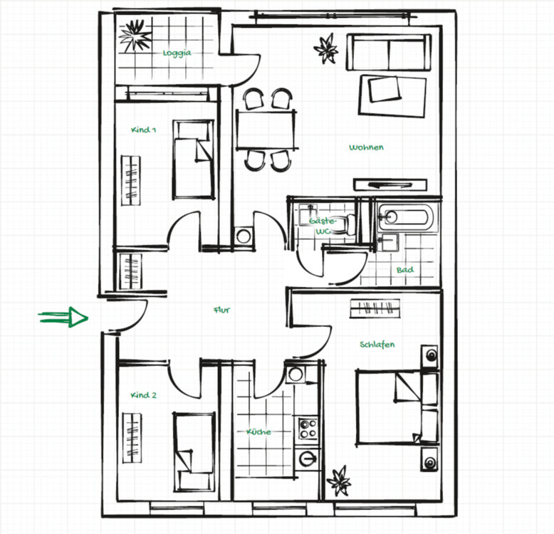 Schöne modernisierte Erdgeschoss – 4-Zimmerwohnung mit 79 m²