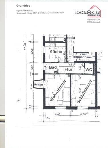 Etagenwohnung Gütersloh Innenstadt - 2 Zimmer, 47 m&sup2;, 75.000&euro; | Angebot:26277361