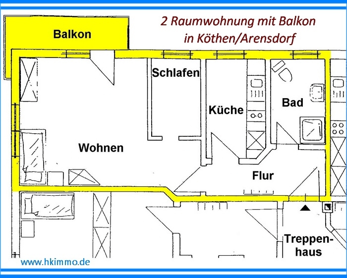 Kleine Wohnung mit Balkon in Arensdorf bei Köthen 2 zimmer
