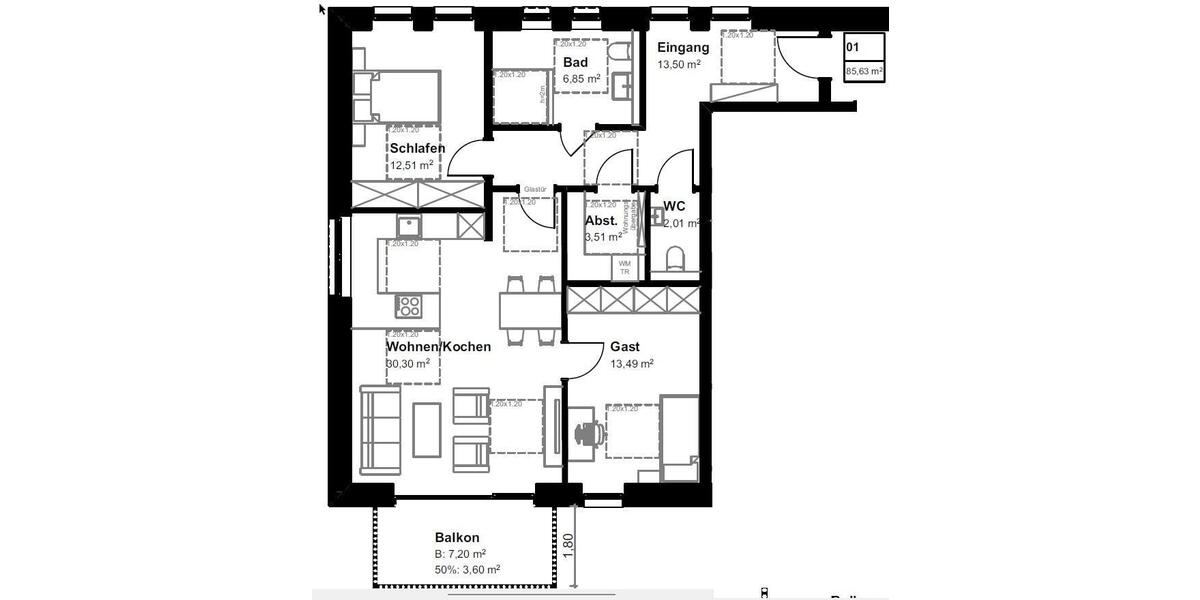 Etagenwohnung Bad Bentheim - 3 Zimmer, 86 m&sup2;, 1.080&euro; | Angebot:26561466