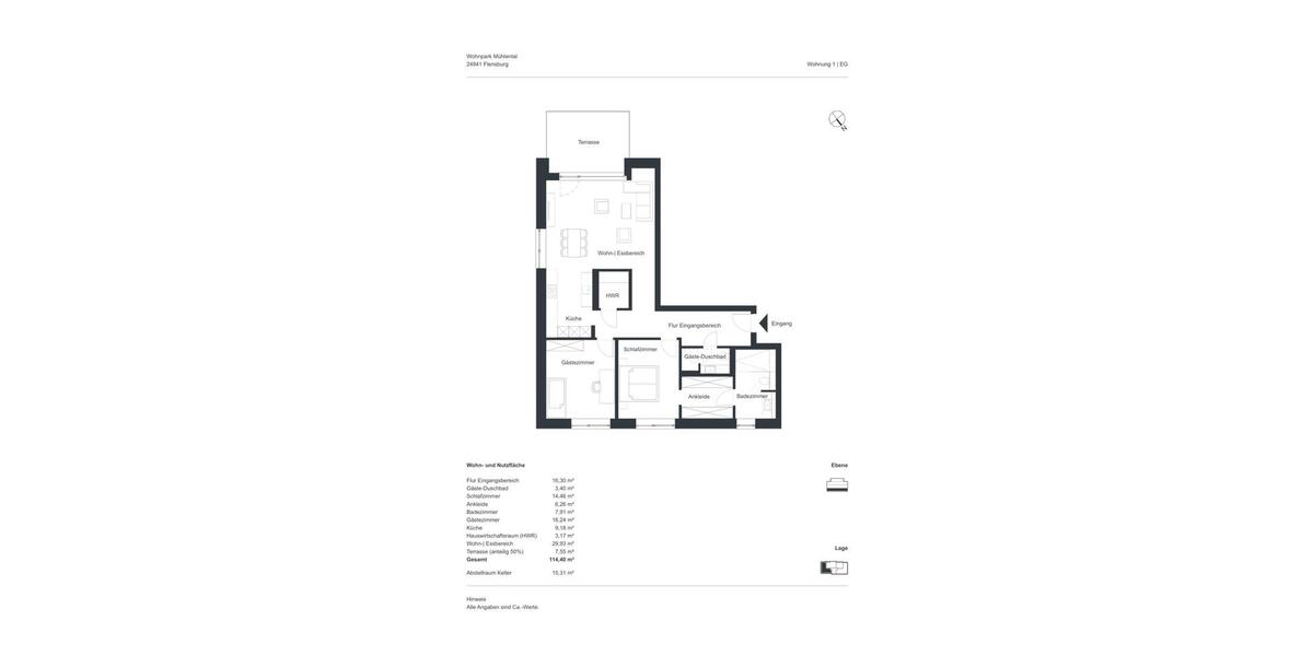Etagenwohnung Flensburg Falkenberg - 3 Zimmer, 111 m&sup2;, 1.900&euro; | Angebot:25517248