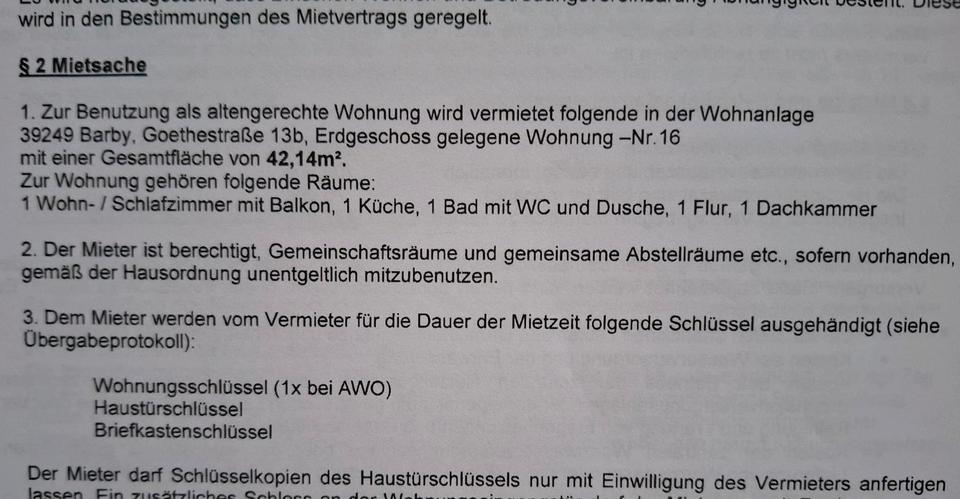 Erdgeschoßwohnung Barby - 1 Zimmer, 42 m&sup2;, 458&euro; | Angebot:26416347