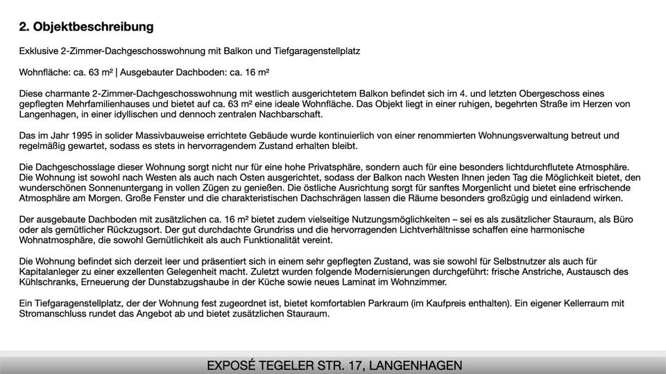 Dachgeschoßwohnung Langenhagen - 2.5 Zimmer, 63 m&sup2;, 269.000&euro; | Angebot:24527458