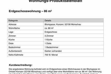 Wohnung Monschau - 3 Zimmer, 86 m&sup2;, 700&euro; | Angebot:25402754