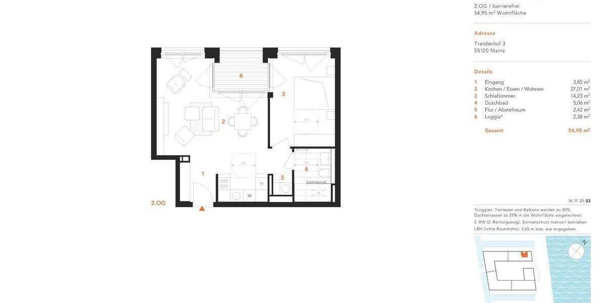 Etagenwohnung Mainz Neustadt - 2 Zimmer, 55 m&sup2;, 499.900&euro; | Angebot:25747685