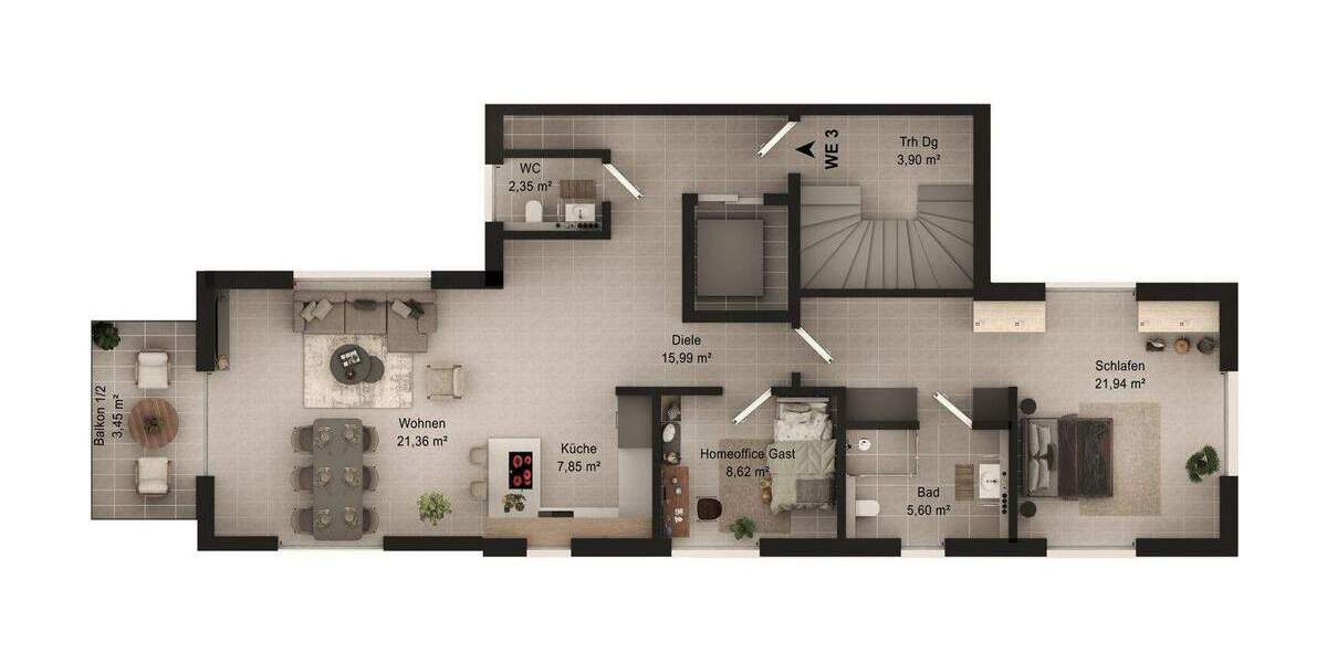 Etagenwohnung Bad Honnef - 3 Zimmer, 87 m&sup2;, 539.000&euro; | Angebot:25538676