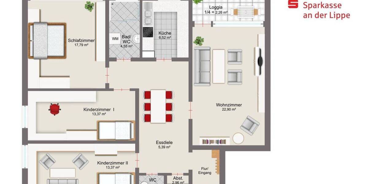 Etagenwohnung Bergkamen Mitte - 4 Zimmer, 97 m&sup2;, 140.000&euro; | Angebot:26886723