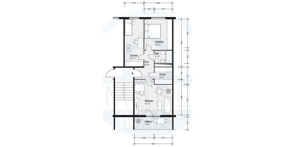 Etagenwohnung Cölpin - 3 Zimmer, 61 m&sup2;, 370&euro; | Angebot:26841279