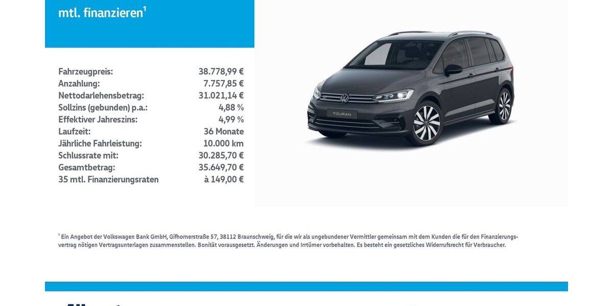 VW Touran 14.700 km 38.779 &euro; Mühlhausen/Thüringen 99974