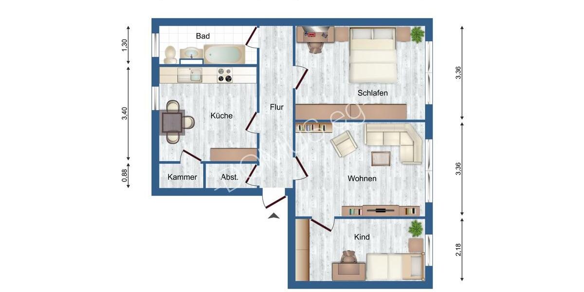 Etagenwohnung Löcknitz - 3 Zimmer, 65 m&sup2;, 357&euro; | Angebot:23511762