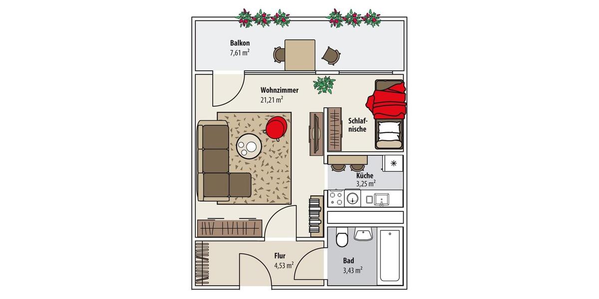 Etagenwohnung Gera Lusan - 1 Zimmer, 34 m&sup2;, 219&euro; | Angebot:26244526