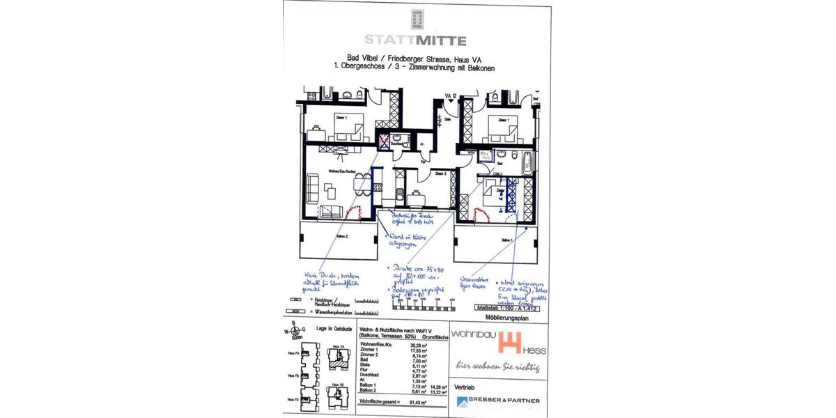 Etagenwohnung Bad Vilbel - 3 Zimmer, 91 m&sup2;, 1.450&euro; | Angebot:26351457