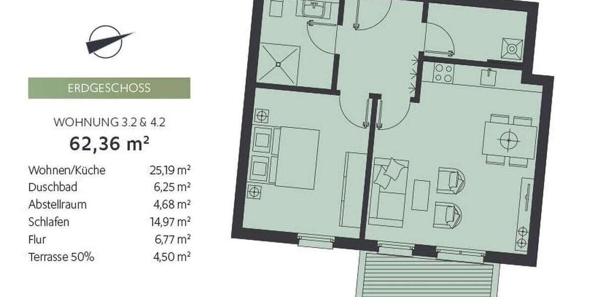 Etagenwohnung Bentwisch - 2 Zimmer, 62 m&sup2;, 900&euro; | Angebot:26274914