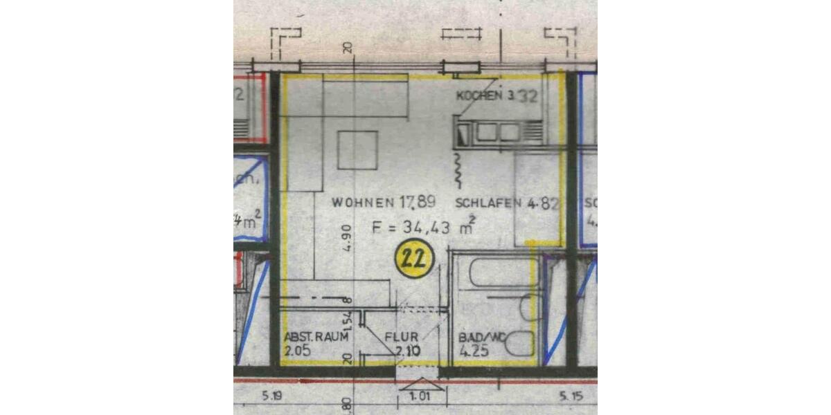Etagenwohnung Augsburg Universitätsviertel - 1 Zimmer, 35 m&sup2;, 177.000&euro; | Angebot:25964442