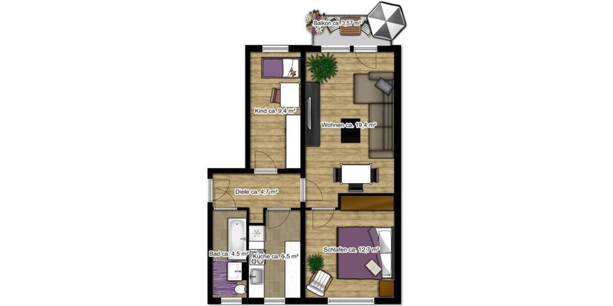 Etagenwohnung Borna - 3 Zimmer, 58 m&sup2;, 420&euro; | Angebot:25861220