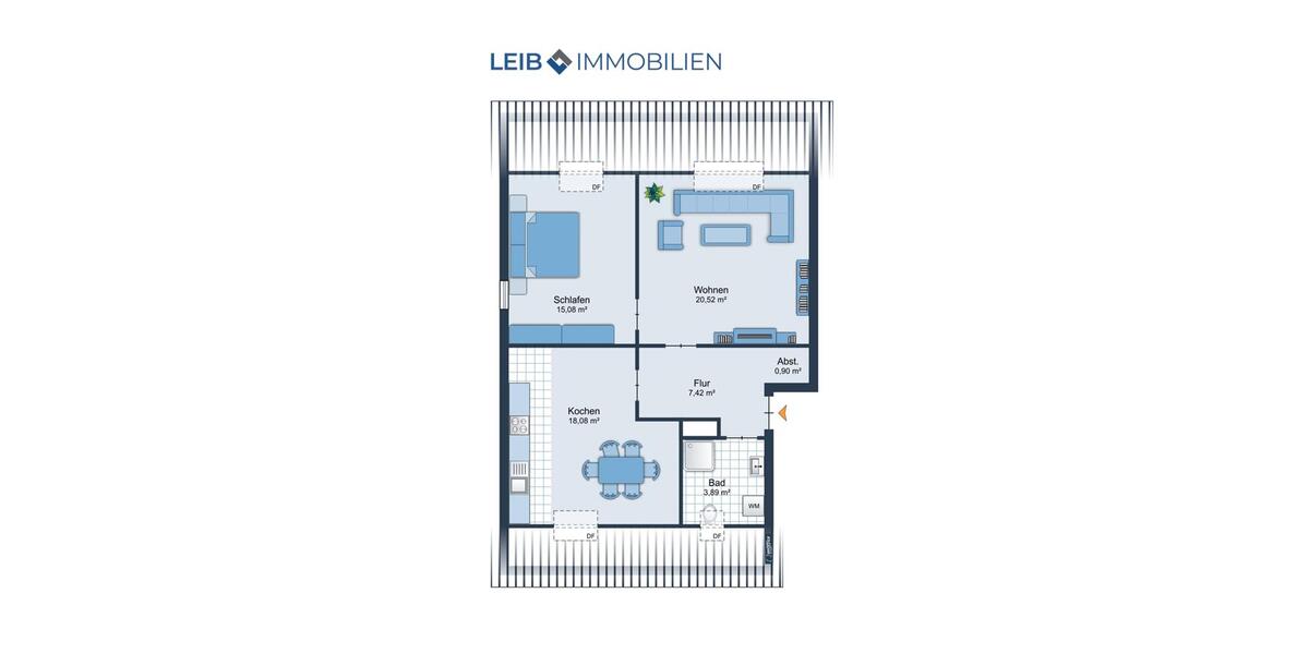 Dachgeschoßwohnung Bamberg Gereuth - 2 Zimmer, 65 m&sup2;, 750&euro; | Angebot:25366078