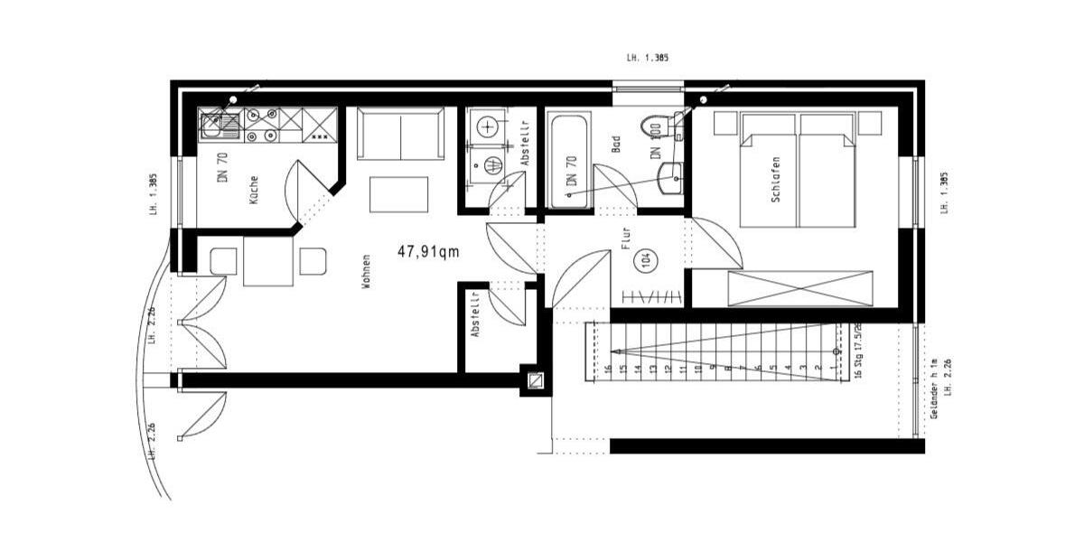 Etagenwohnung Rheda-Wiedenbrück Wiedenbrück - 2 Zimmer, 48 m&sup2;, 600&euro; | Angebot:25612874