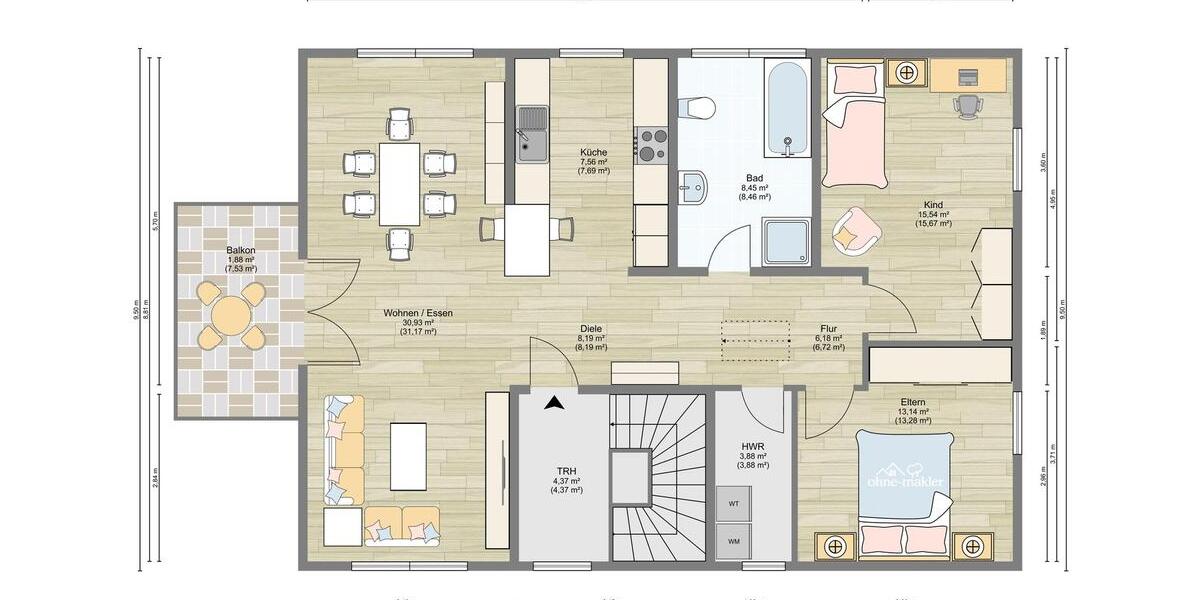 Etagenwohnung Hennigsdorf - 3 Zimmer, 96 m&sup2;, 1.728&euro; | Angebot:26167460