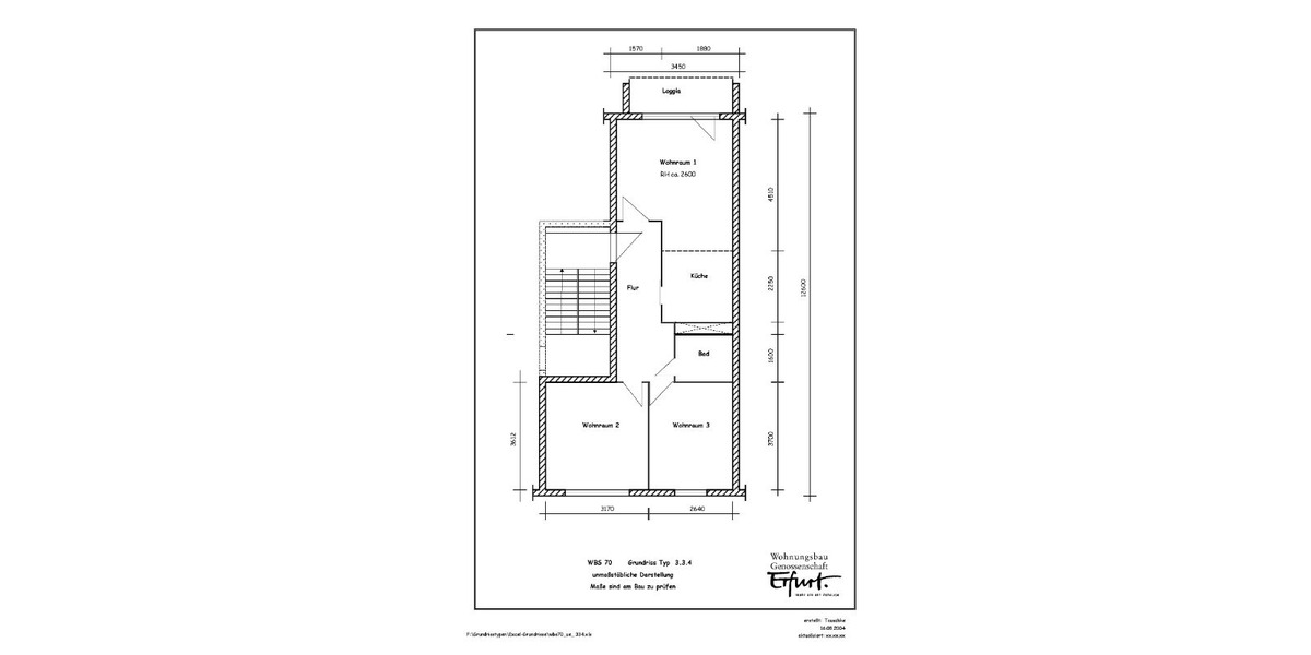Etagenwohnung Erfurt Moskauer Platz - 3 Zimmer, 52 m&sup2;, 340&euro; | Angebot:25568494