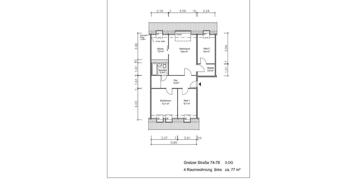 Etagenwohnung Gera Innenstadt - 4 Zimmer, 76 m&sup2;, 425&euro; | Angebot:26916693