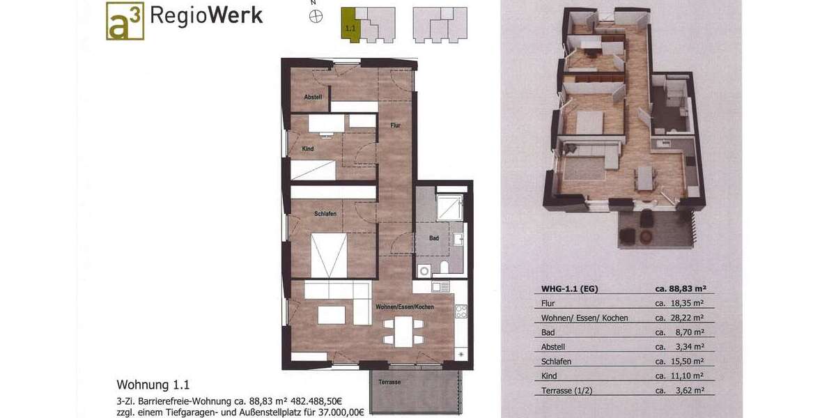 Etagenwohnung Reute - 3 Zimmer, 89 m&sup2;, 482.500&euro; | Angebot:26432870