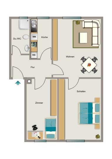 Erdgeschoßwohnung Duisburg Walsum - 3.5 Zimmer, 52 m&sup2;, 442&euro; | Angebot:26627537