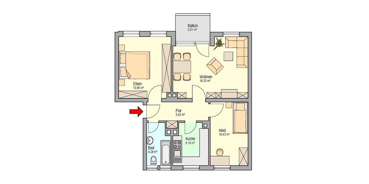 Etagenwohnung Pegnitz - 3 Zimmer, 60 m&sup2;, 539&euro; | Angebot:26409613