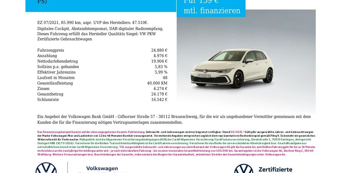 VW Golf 85.990 km 24.880 &euro; Bamberg 96052