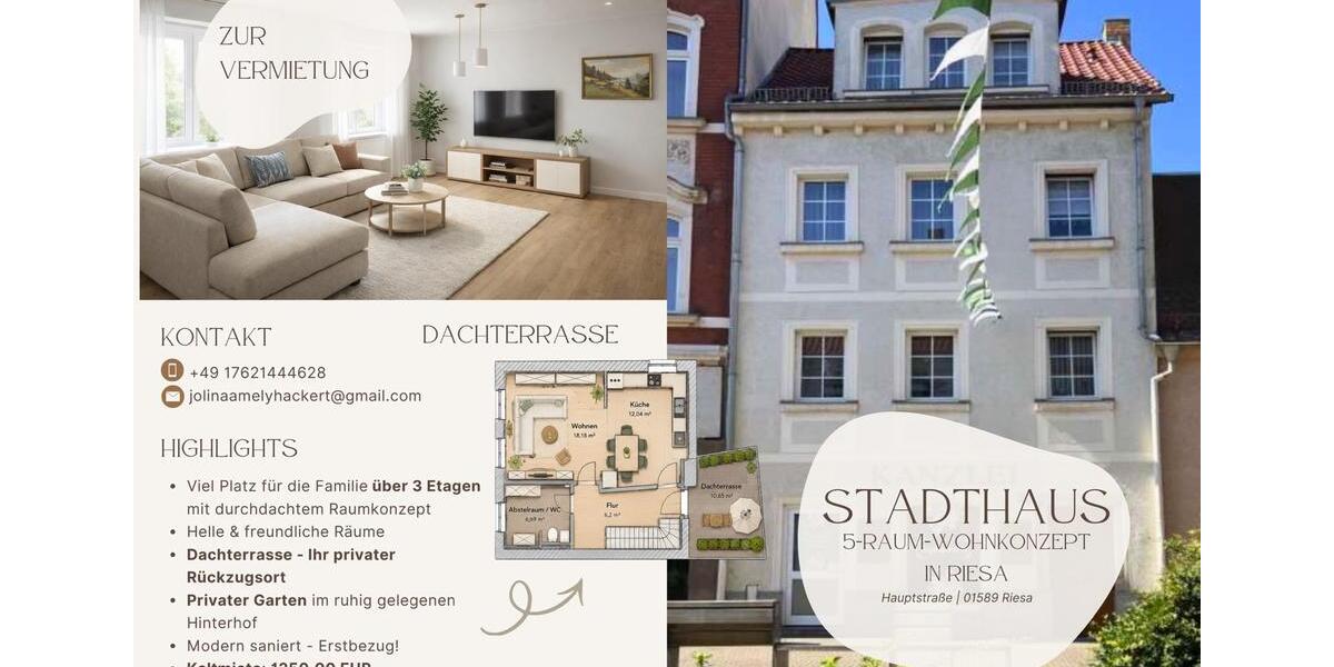 Etagenwohnung Riesa Neuweida - 5 Zimmer, 155 m&sup2;, 1.240&euro; | Angebot:26659160