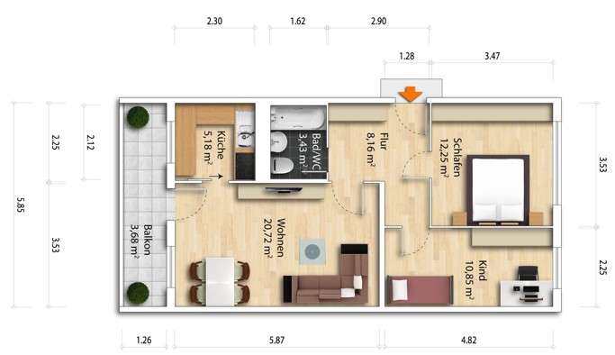 Etagenwohnung Dresden Großzschachwitz - 3 Zimmer, 64 m&sup2;, 112.472&euro; | Angebot:25590413