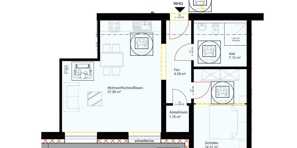Erdgeschoßwohnung Minden - 2 Zimmer, 62 m&sup2;, 560&euro; | Angebot:26351701