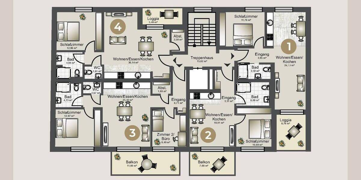 Etagenwohnung Trier Trier-Nord - 2 Zimmer, 55 m&sup2;, 325.000&euro; | Angebot:26904155