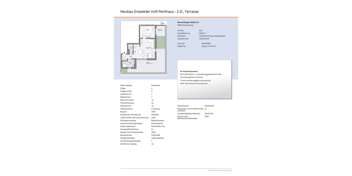 Einfamilienhaus Ronnenberg - 2 Zimmer, 75 m&sup2;, 1.120&euro; | Angebot:25783977