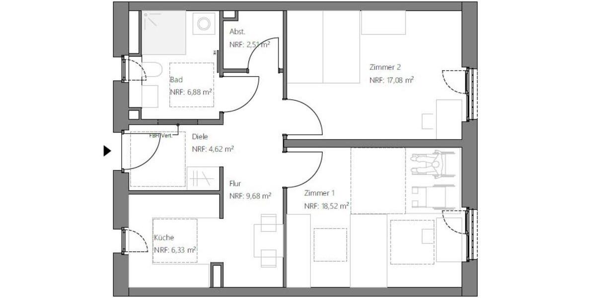 Etagenwohnung Eggenstein-Leopoldshafen Leopoldshafen - 2 Zimmer, 66 m&sup2;, 974&euro; | Angebot:24782982