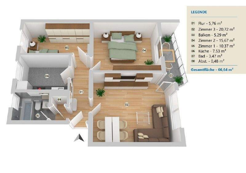 Etagenwohnung Minden Innenstadt - 3 Zimmer, 67 m&sup2;, 549&euro; | Angebot:26920189