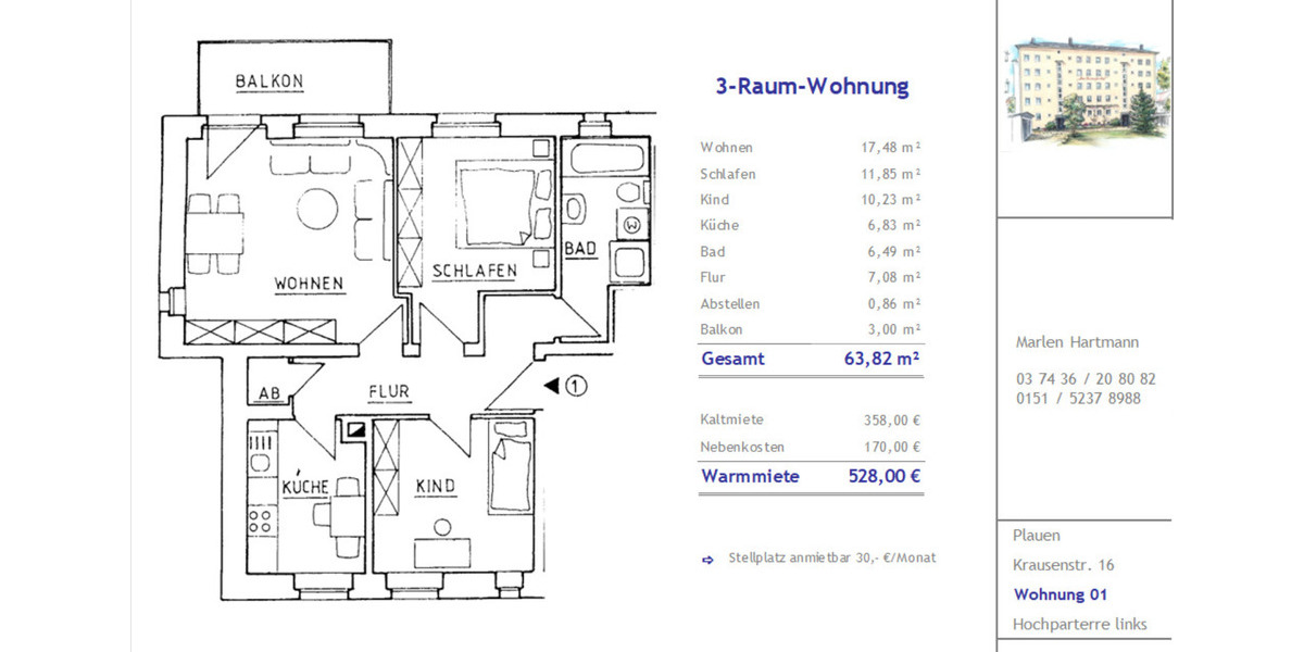 Vermietung 3-Raum-Wohnung Plauen Zentrum 3 zimmer