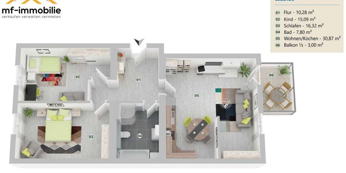 3 Zimmer-Wohnung in Mariental mit Balkon - Etagenwohnung Mariental Helmstedt - Grasleben | Angebot:23042131