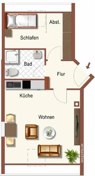 Dachgeschoßwohnung Würzburg Dürrbachau - 2 Zimmer, 40 m&sup2;, 660&euro; | Angebot:25326572