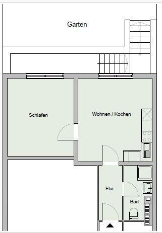 Erdgeschoßwohnung Bochum - 1 Zimmer, 41 m&sup2;, 450&euro; | Angebot:26003675
