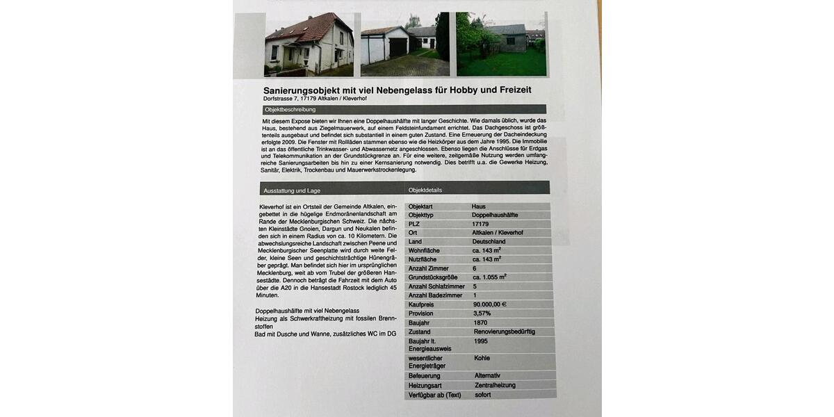 Doppelhaushälfte Gnoien - 6 Zimmer, 143 m&sup2;, 69.900&euro; | Angebot:24695626
